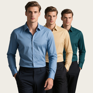 Chemises décontractées pour hommes à manches courtes en popeline polyester/coton, coupe régulière extensible, respirantes, col boutonné, hauts d'été - Product Image 4