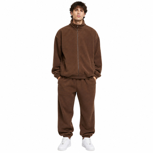 Ensemble de survêtement zippé à prix de gros, coupe ample, manches longues, sweat-shirt et pantalon décontractés avec poches latérales, idéal pour l'automne - Product Image 1