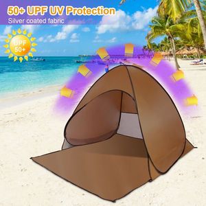 2/3 Man Pop up Beach Tent with Anti UV Sun Shade Automatic Waterproof Canopy Net Window Storage Bag for Outdoor Sun Protection - Product Image 1