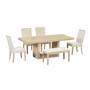 Set da Pranzo Contemporaneo con Tavolo Allungabile da 78 Pollici e 6 Sedie, Panca Rimovibile da 18 Pollici e 4 Sedie Imbottite - Product Image 6