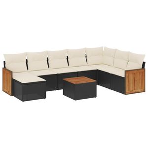 Ensemble de canapés de jardin noir et crème avec coussins, mobilier d'extérieur résistant aux UV, rotin PE imperméable, design contemporain - Product Image 2