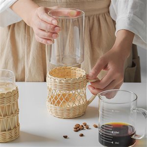 Accessoires de décoration de table à manger en rotin et osier, porte-gobelet en verre - Product Image 6