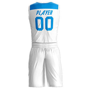 Conjunto de Uniforme de Baloncesto Personalizado para Hombre, Diseño de Bloques de Color Blanco y Azul, Impresión Digital, Secado Rápido, Jersey Deportivo con Cuello en V y Pantalones Cortos, Servicio OEM - Product Image 2
