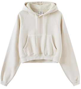 Women's Acid Wash <b>Cropped</b> Hoodie Regular Fleece Lined Pullover Sweatshirt Windproof Anti-UV Simple Custom Logo - Product Image 5