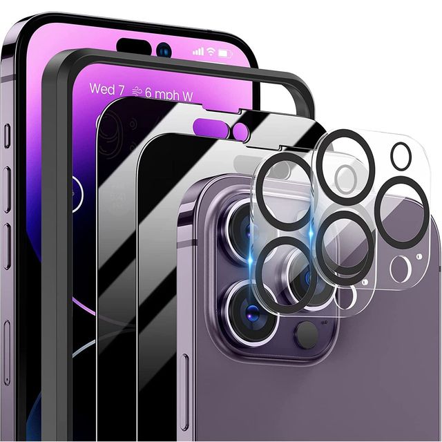 4pcs Full Coverage Privacy Screen Protectors with Camera Lens Tempered Glass Screen Film Pack