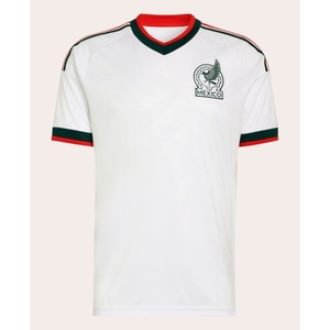 Mexico Men's White V-Neck Soccer Jersey Short Sleeve Embroidered Logo Breathable <b>Polyester</b> Apparel Team Football T-<b>Shirt</b> - Product Image 1