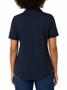 เสื้อโปโลแขนสั้นสีกรมท่าสำหรับผู้หญิง ผ้าฝ้าย 100% ผ้าปิเก้ถัก สวมใส่สบาย สีพื้น ทรงปกติ ระบายอากาศได้ดี - Product Image 2