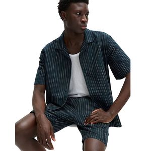 Casual Cotton Linen <b>Blend</b> Stripe Pattern Short Sleeve Shirt for Men Comfortable Summer Travel Fashion Top - Product Image 1