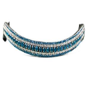 Bande de front de cheval en cuir de vachette noir ou marron de forme incurvée faite à la main avec chaîne en métal de pierres de cristaux décoratifs à 5 rangées de toutes les tailles - Product Image 4