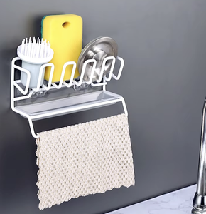 Soporte de esponja de cocina OEM/ODM con escurridor, organizador autoadhesivo para fregadero, jabonera, paño, cepillo, almacenamiento, con recubrimiento de polvo blanco - Product Image 2