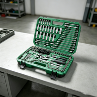 Ensemble d'outils complet Lucky de 150 pièces, jeu de clés à douilles métriques 1/4 3/8 1/2 avec étui en plastique moulé par soufflage pour réparation automobile lourde
