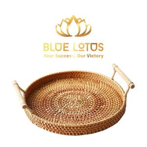Plateau de service rond en rotin de haute qualité, durable et écologique, panier de rangement tissé pour aliments et fruits - Product Image 1