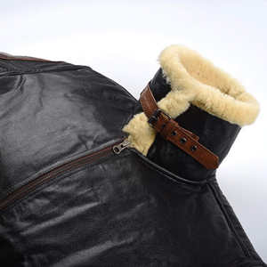 Chaqueta de Cuero Bicolor para Hombre con Cuello de Piel, Abrigo de Piel de Oveja Genuina Marrón y Negra Desgastada, Estilo Motero - Product Image 6