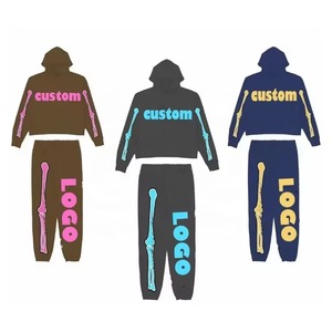 Custom Men's Eco-friendly 300g Hooded Tracksuit <b>Set</b> Polyester <b>Knitted</b> Streetwear Winter Logo Print Sweatshirt Pants - Product Image 1
