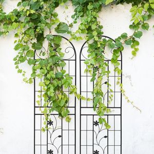 Set di 2 tralicci da giardino in metallo antiruggine neri da 180 cm x 50 cm per piante rampicanti, supporto per fiori da esterno - Product Image 4