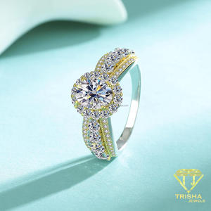 Luxury Oval Cut Moissanite Engagement <b>Ring</b> Two Tone Gold Finish Floral Cluster Bridal Wedding Jewelry <b>Statement</b> <b>Ring</b> For Women - Product Image 4