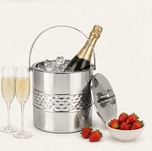 Seau à glace en acier inoxydable à double paroi avec pelle, refroidisseur de vin et champagne en métal isolé, design martelé de luxe, accessoire de bar - Product Image 6