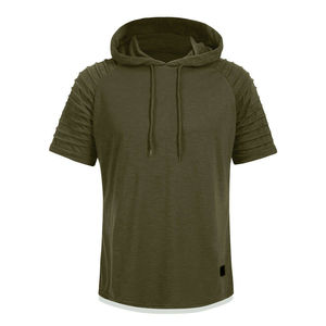 T-shirt en tricot à manches courtes à capuche pour homme, coupe classique, couleur unie, décontracté - Product Image 4