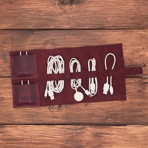 Double Snap Leather <b>Cable</b> Organizer Secure Cord Management Earphone Wire Wrap Tech Accessories Case Supplier Co LCO-0096 - Product Image 3