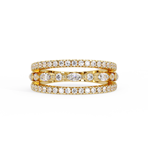 Luxury Rings 14K <b>Solid</b> Gold Three Row Stack Rings Lab Grown Diamond Round Marquise Accent Band Wedding Rings Anniversary Rings - Product Image 4