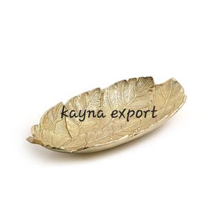 Centro de mesa de lujo Artesanía decorativa Diseño de hoja de oro de metal con acabado de esmalte blanco - Product Image 3