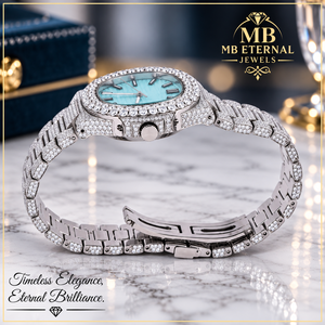 Montre à quartz pour femme MB ETERNAL JEWELS, incrustée de diamants, cadran rond de 32 mm, bracelet en acier inoxydable, cadran analogique, verre saphir, fermeture à déployement - Product Image 4