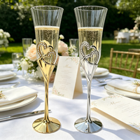 Ensemble de verres de luxe pour mariage, flûtes à toast à double paroi soufflées à la main, avec bordure en cristal et décorations en forme de cœur