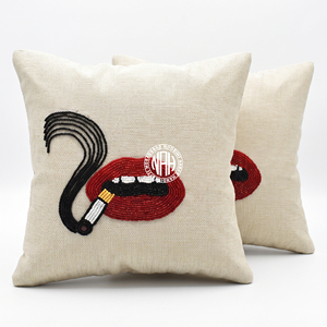 Hand Embroidered Smoking Lips Cushion Cover Pop Art Decorative <b>Throw</b> Pillow Cover Personalized Home Decor - Product Image 1