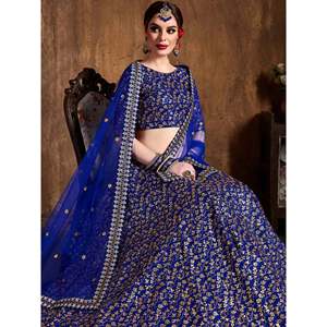 Elegante Lehenga Choli de Seda con Lentejuelas Azules para Bodas, Talla Grande - Product Image 4