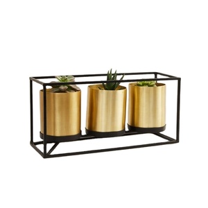 Maceta de macetas suculentas doradas de cilindro interior con soporte de metal negro para decoración de hogar y jardín personalizable - Product Image 1