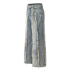 Pantalones Vaqueros Rectos Desgastados con Flecos Verticales Estilo Vintage para Hombre, Jeans Holgados Lavados Estilo Y2K, Ropa Urbana con Logotipo Personalizado - Product Image 4