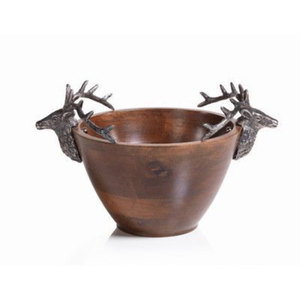 Tazones de madera de lujo con asa de metal en forma de cabeza de reno, redondos, para servir comida y ensaladas en el hogar, hoteles y mesas. - Product Image 1