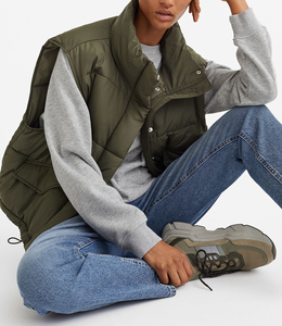 Chaqueta de Invierno Acolchada para Mujer, Gruesa, Impermeable, Cálida, Rellena de Algodón, con Camuflaje Teñido y Bordado, Sin Mangas, Largo Regular - Product Image 5