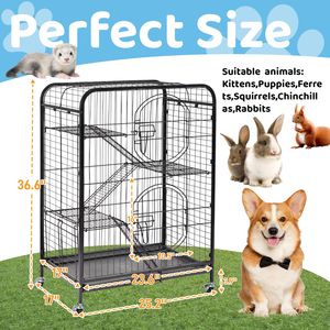 Cage en métal de 37 pouces pour furets et chinchillas, avec rampes, mangeoires et roues, pour lapins, cochons d'Inde, rats, écureuils et chatons - Product Image 1