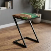 Table d'appoint carrée en bois et résine faite à la main avec pieds en métal, table de lampe, support de vase, table d'appoint pour petit espace, table basse, mobilier de maison