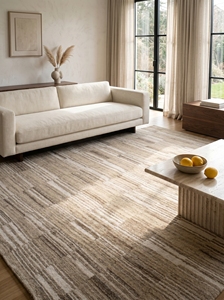 Factory <b>Price</b> Striped Tibetan Wool Carpet | Handcrafted Eco-Friendly Neutral Tibbati Area Rug for Luxury Homes & Hotel Interiors - Product Image 3