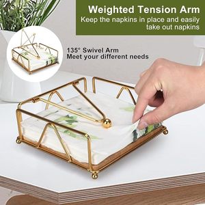 Gold napkin holder acrylic <b>flat</b> guest towel tray clear tissue <b>box</b> dispenser square tabletop paper napkin storage basket caddy - Product Image 5