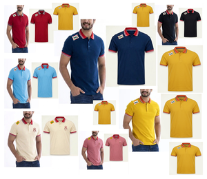 Polo de golf blanc en coton personnalisé, uniforme, avec bordure jaune et rouge - Product Image 3
