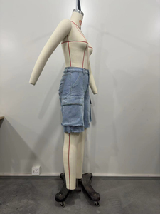 2025 Winter Mid Waist Regular <b>Boot</b> Cut Denim Cargo Shorts Plus Size Quick Dry <b>Vintage</b> Nylon/Cotton Medium Wash Illusion Women - Product Image 6