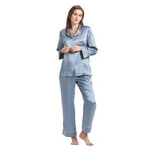 Ensemble pyjama en satin pour femme, deux pièces, chemise à manches longues boutonnée et pantalon, vêtements de nuit - Product Image 1