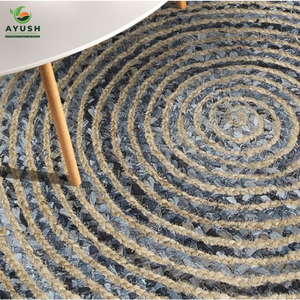 Living Room Luxury 150cm <b>Round</b> Rug Made of 100% Eco Friendly Jute & Denim Fabric Custom Hand Braided with Non-slip Backing - Product Image 4