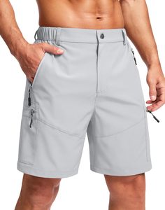 ODM Men's Light Gray Cargo Shorts Quick Dry Elastic Waist Mid Rise Casual Bermuda Style with Zip Pockets Woven Polyester Shorts - Product Image 1