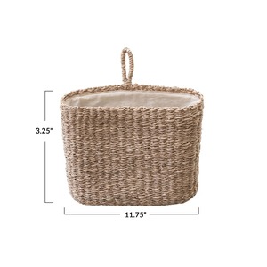 Cesta de pared de hierba marina tejida a mano con asa y forro de algodón, cesta de almacenamiento hecha a mano, venta al por mayor, ecológica, hecha en Vietnam - Product Image 4