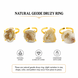 Elegante Anillo Ajustable de Ágata Druzy Blanca con Baño de Oro de 18k, Joyería de Moda con Piedras Preciosas, Estilo Lujoso Único, Venta al Por Mayor - Product Image 4