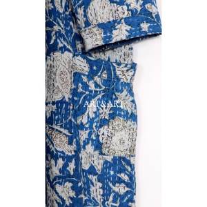 Wholesale Summer Kantha Kimono Robe Cotton Women's Floral Print Breathable Soft V-neck Long Sleeve Full Length Bath - Product Image 2