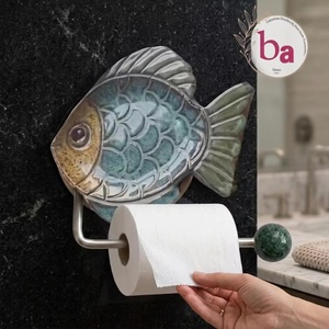 Porte-papier toilette mural en céramique B, fait main, étanche, design moderne, accessoire de salle de bain - Product Image 2