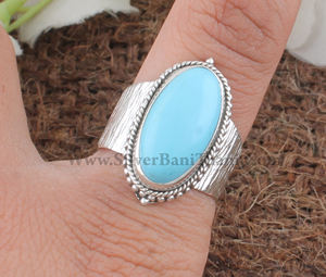 แหวนเงินแท้ 925 ประดับเทอร์ควอยซ์ธรรมชาติทรงวงแหวน ฝังหินสีน้ำเงิน งานแฮนด์เมด สไตล์ตะวันตก สำหรับทั้งชายและหญิง - Product Image 1