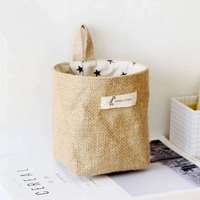Panier de rangement de bureau en lin et coton jute avec poche suspendue Petit panier en toile pour l'organisation