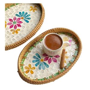 [HAUTE QUALITÉ] |   Assiette en rotin tressé artisanal GEM avec incrustation de cire parfumée pour l'hôtellerie de villégiature, fournitures de chambre, Vietnam BLEU - Product Image 1