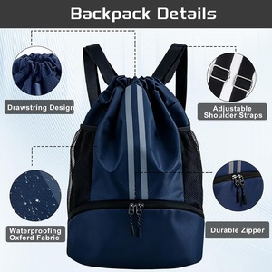 Drawstring Gym Backpack with Shoe Compartment Sports String Bag for Soccer Basketball Swimming Beach Travel Men Women Wholesale - Product Image 3